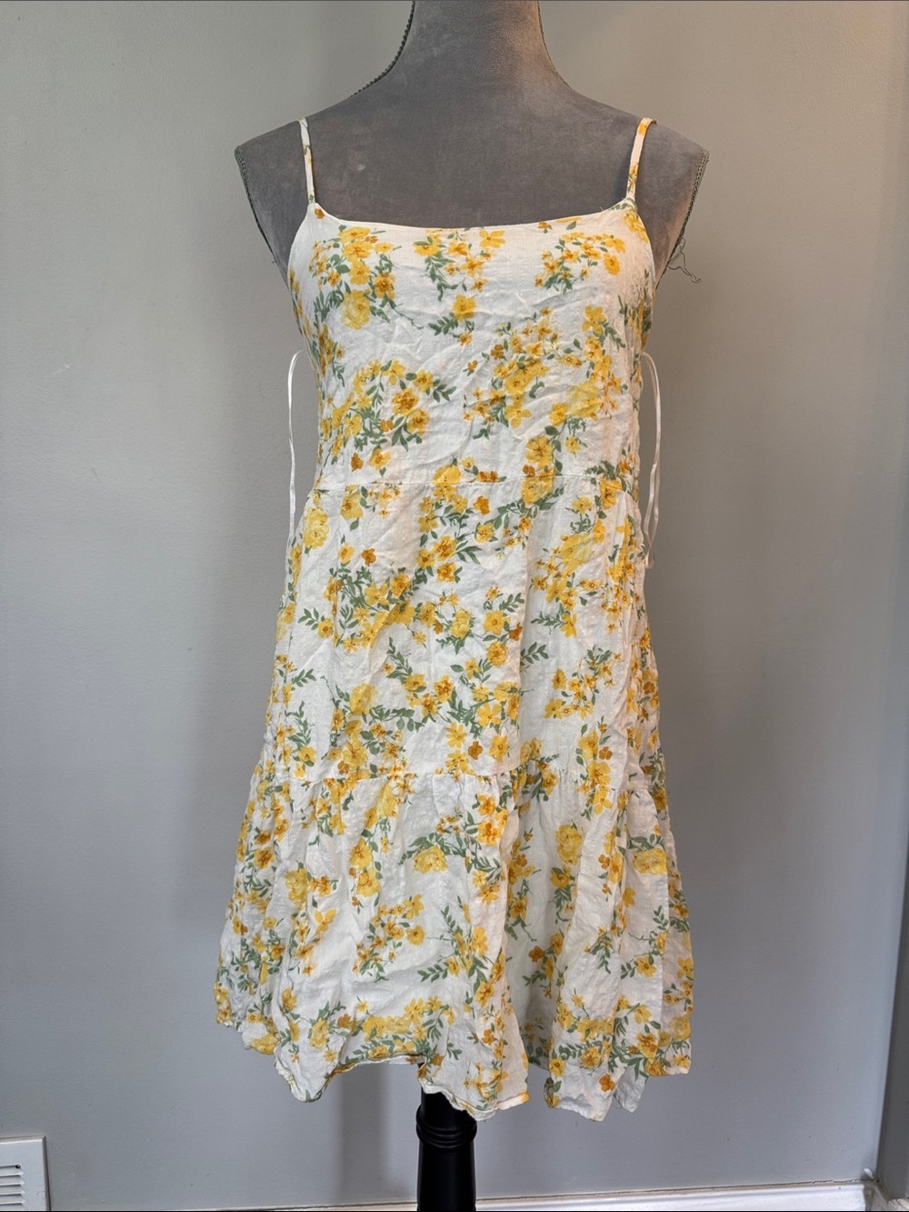 Hippie Rose White Mini Dress with Yellow Floral Print and Green Accents NWT S
